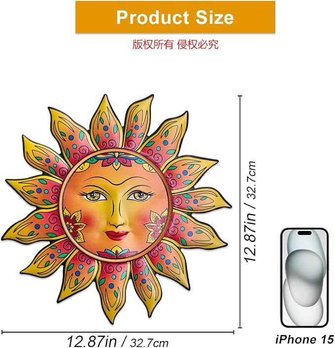 Metal Sun Wall Decor - Sun Flower Wall Art Decoration,Hanging Decoration for Home Garden Farmhouse Yard Patio Fence Living Room Bedroom