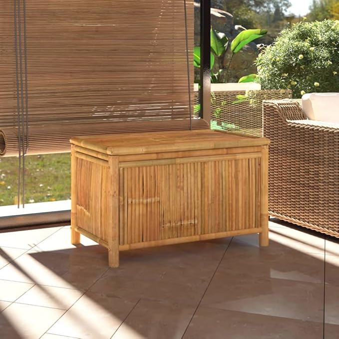 Garden Storage Box Natural Bamboo Outdoor Deck Box for Patio Cushions Garden Tools and Toys Large Rectangular Deck Storage Bin with Zippered Liner Brown 35.4 x 35.4 x 21.7 in
