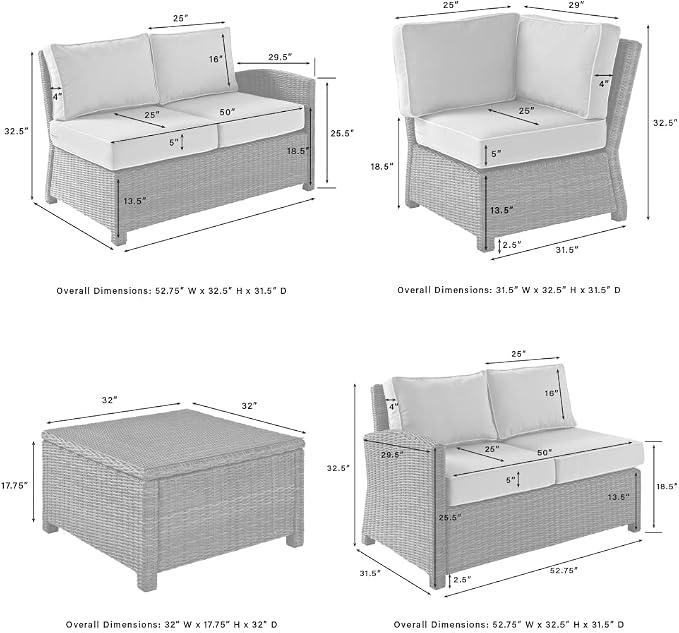 Crosley Furniture Bradenton 4-Piece Outdoor Sectional Sofa Wicker Conversation Patio Furniture Set for Deck, Brown with Sangria Cushions