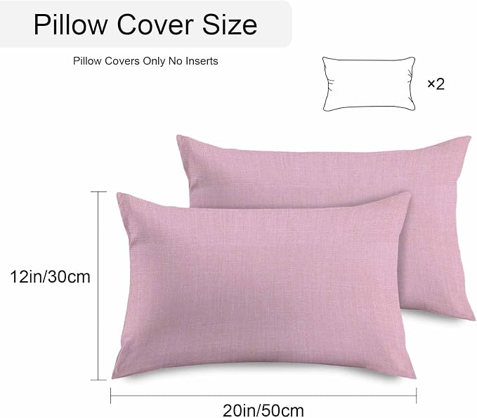 Pack of 2 Waterproof Outdoor Pillow Covers 20x12 Inch Decorative Pillow Covers Pink Burlap Texture Throw Pillowcases Farmhouse Vintage Pink Outdoor Cushion Cover for Couch, Patio, Tent