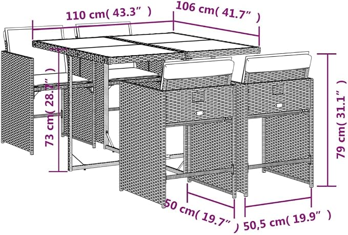 5-Piece Patio Dining Set with Cushions Beige Poly Rattan Outdoor Furniture Set for Backyard, Balcony, Porch - Tempered Glass Table & Foldable Chairs