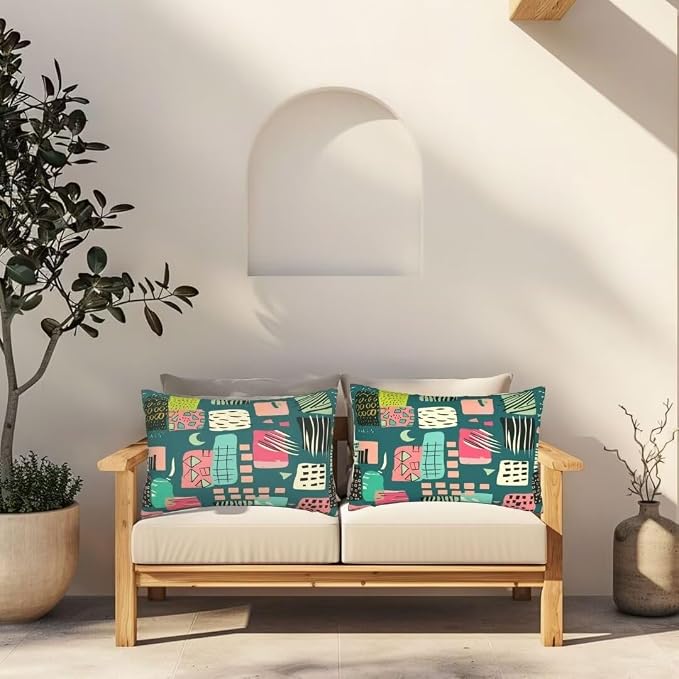 Outdoor Pillows Waterproof Set of 2 Outdoor Pillow Covers 16x24 Inch, Green Throw Pillows Cartoon Pillow Covers, Summer Garden Decorative Pillows Outdoor Pillows for Patio Furniture Home Decor -hs63