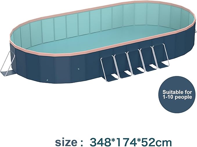 3.65m PVC Hard Sided Folding Pool 144"x98"x20", Aluminum Frame Family Outdoor Backyard Pool Dual Drainage Rounded Corners, Blue Gray