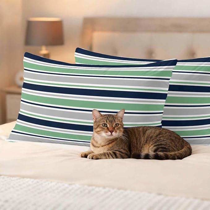 Green Grey Striped Outdoor Pillow Cover 12x20 Inch Cushion Sham Case, Farmhouse Stripes Modern Abstract Art Waterproof Decorative Square Throw Pillowcase for Outside Garden Patio Porch Couch Chair