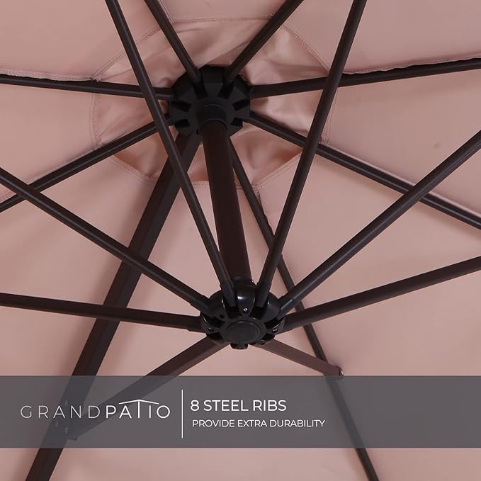 Grand patio 10Ft Patio Cantilever Umbrella with Cross Base, Outdoor Offset Umbrella with 360-degree Rotation, Crank and Easy Tilt, Champagne