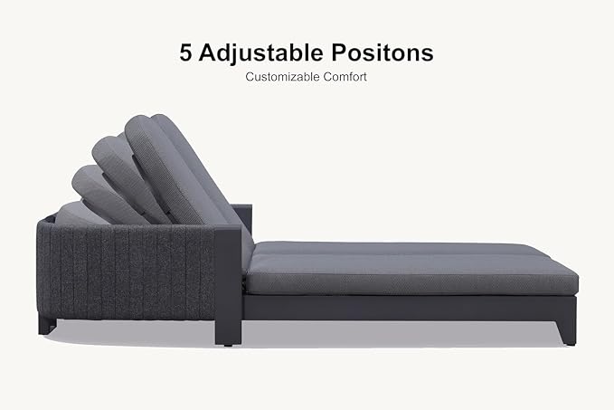 PURPLE LEAF 5 Pieces Patio Conversation Sets with 2 Person Lounge Chair All Weather Outdoor Couch Sectional Set with Cushion Small Conversation Set for Garden Poolside Backyard Gray