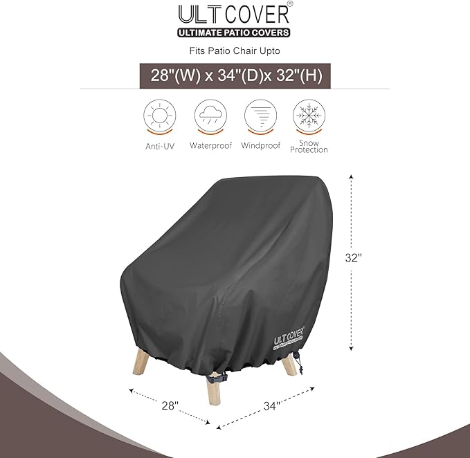 ULTCOVER Waterproof Patio Chair Cover 4 Pack – Outdoor Lounge Deep Seat Single Lawn Chair Cover Fits Up to 28W x 34D x 32H inches, Black