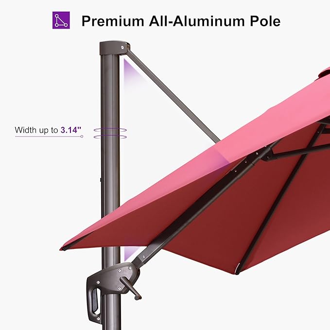 PURPLE LEAF 9' X 11.5' Rectangle Cantilever Umbrella with Base Patio Umbrella Outdoor Aluminum Antique Bronze Offset Hanging Umbrella with 360-degree Rotation for Pool Garden Backyard Deck, Terra