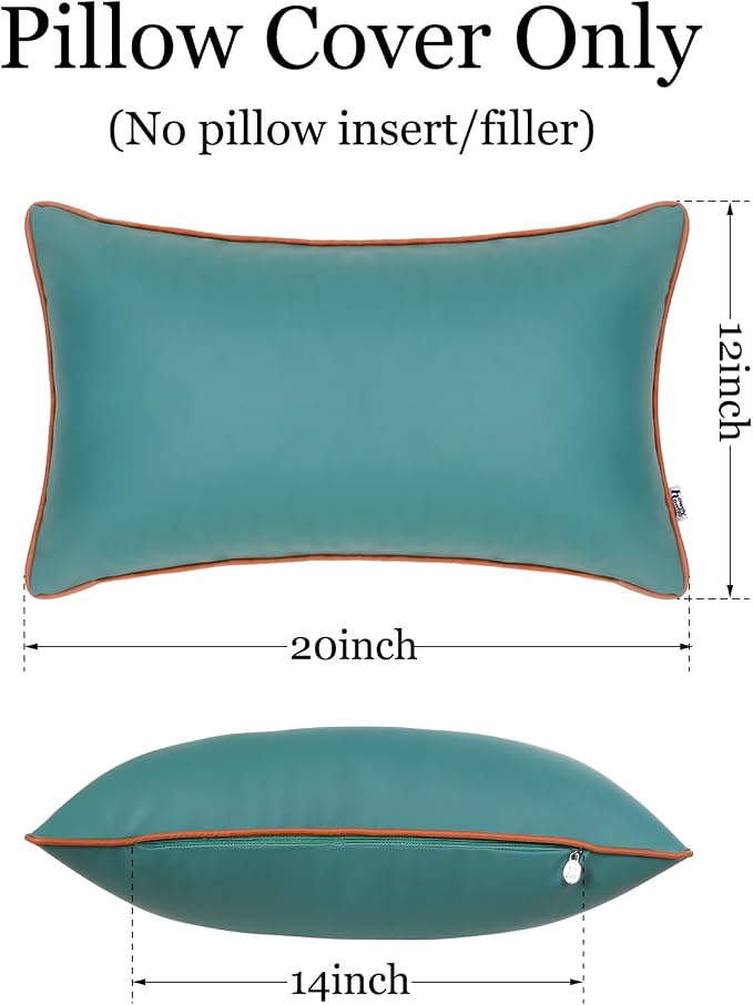 Silicone Waterproof Lumbar Pillow Covers 12x20 Inch for Summer Outdoor Fadeproof Rectangle Decorative Pillowcase for Garden Patio Tent Balcony Bench Sofa, Dark Green