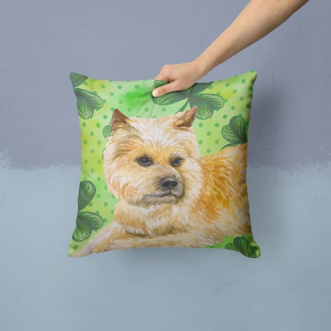 Caroline's Treasures BB9864PW1414 Cairn Terrier St Patrick's Fabric Decorative Pillow, Green Machine Washable, Indoor Outdoor Decorative Pillow for Couch, Bed or Patio, 14Hx14W