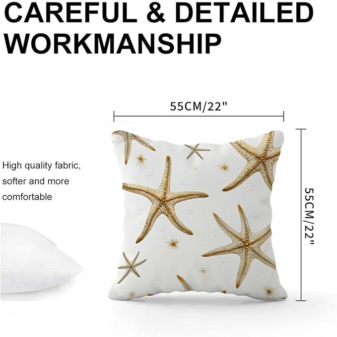 Throw Pillow Covers Starfish Pillows Classic Nautical Seastar Beach Pillow Cover Accent Decorative Cushion Cases Home Decor for Patio Furniture Garden 22x22 in