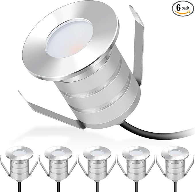 Gardencoin Outdoor Recessed LED Lights, Heavy Duty Soffit and Deck Lighting Flush Mount, 12-24V Low Voltage Landscape In Ground Well Light, Underwater Pond Light, Dimmable Widely Used, 6pack