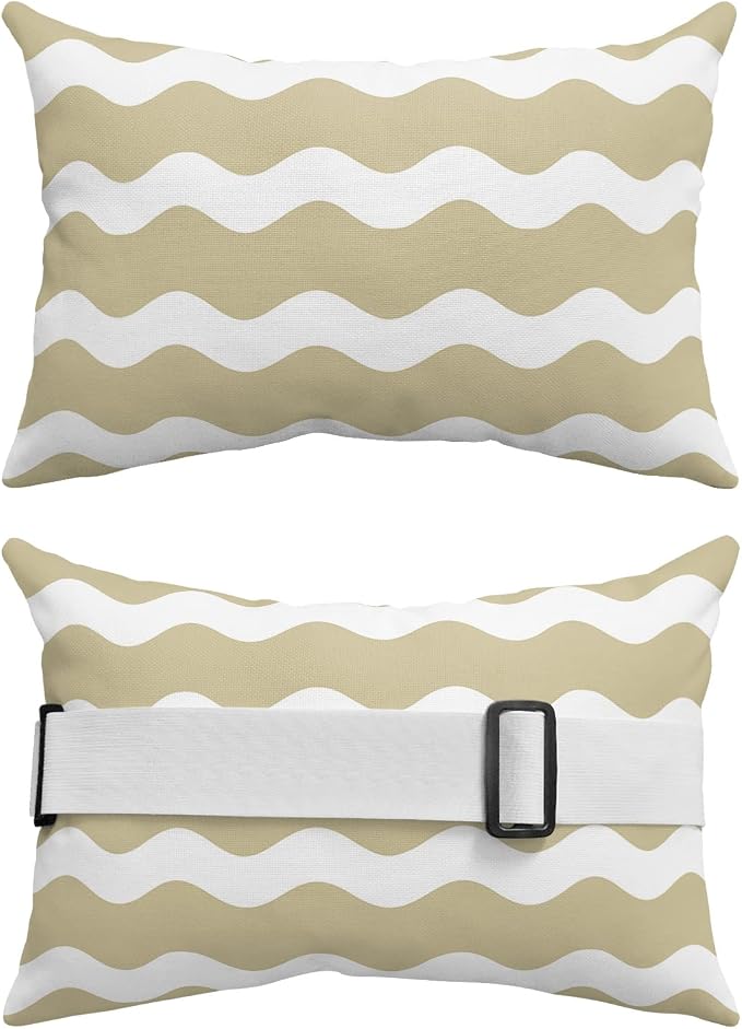 Recliner Head Pillow Lounge Chair Pillows with Insert Light Brown Sea Wave Ripple Lumbar Pillow with Adjustable Strap Outdoor Waterproof Patio Pillows for Couch Beach Pool Office Chair, 2 PCS