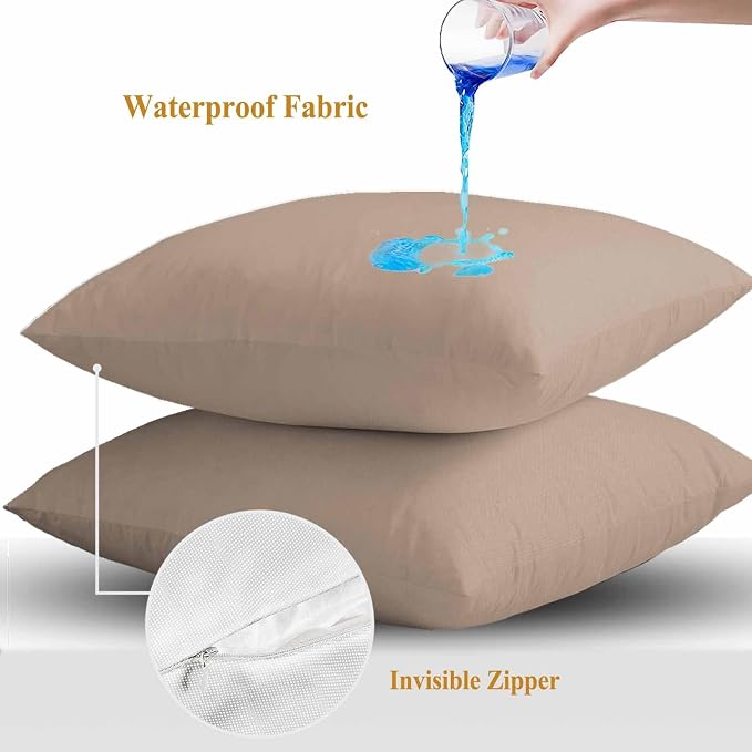Throw Pillow Covers 16x16 Inch Set of 2, Beige Solid Color Waterproof Outdoor Pillow Covers, Aesthetics Contemporary Luxury Decorative Cushion Pillowcases for Couch, Sofa, Bed, Garden, Patio