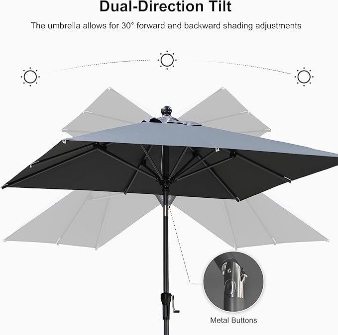PURPLE LEAF 6.5' x 6.5' Square Patio Market Umbrella with Base Outdoor Table Umbrellas Aluminum Frame Sun Shade with 8 Sturdy Ribs Tilt for Garden Deck Lawn Pool Gray