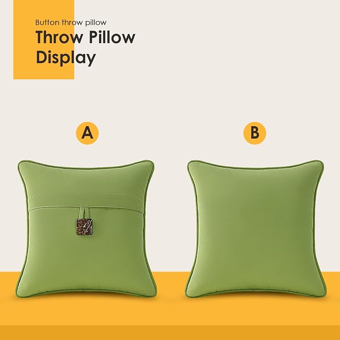 Outdoor Sunbrella Decorative Pillows with Coconut Button Pack of 4, 18" x 18" Outdoor Pillow Set for Couch Bed Throw Patio Sofa, Canvas Ginkgo