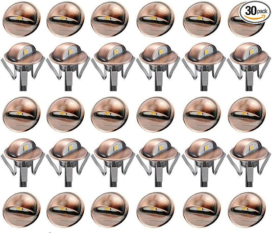 30pcs Low Voltage LED Deck Lights kit Φ1.38 Outdoor Garden Yard Decoration Lamp Recessed Landscape Pathway Step Stair Cold White LED Lighting, Bronze