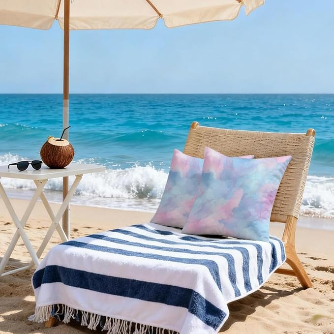 18x18 Inch Outdoor Pillow Covers Set of 2 Waterproof Throw Pillow Covers Decorative Couch Cushion Covers Watercolor Blue Pink Square Pillowcases Protectors for Patio Garden Sofa