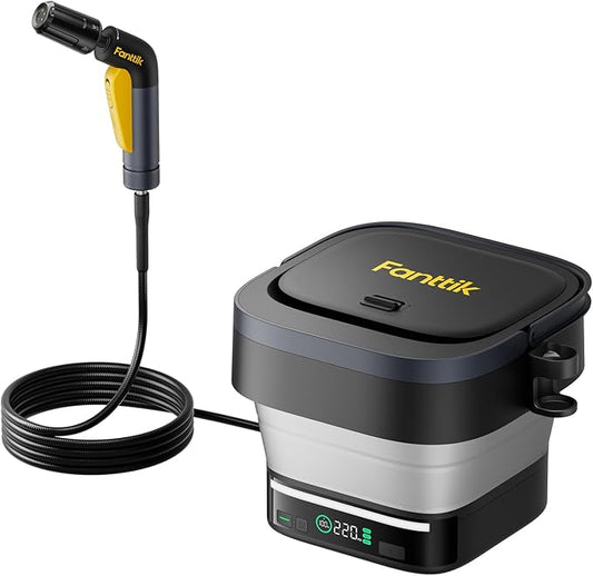 Fanttik NB10 Fold Cordless Electric Pressure Washer, Foldable Sprayer Washer w/3.2gal Tank, HD LED Display, 5-in-1 Nozzle, Max 220PSI, Type-C Charging, for Light Cleaning in Patio, Bicycles & Camping