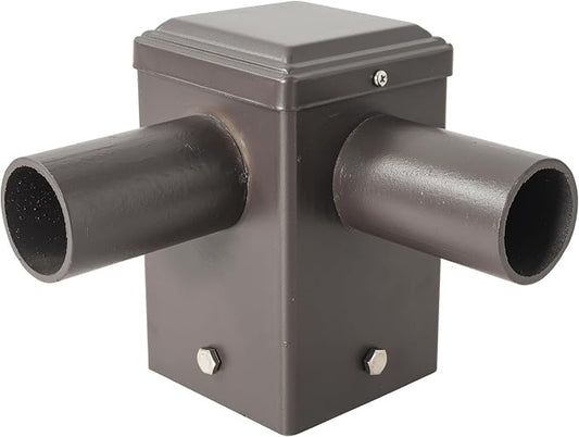 90 Degree Square Horizontal Tenon Adaptor with 2 Arms, Dark Bronze Heavy Duty Steel 4" Square Pole to Tenon, Top Tenon for 2 3/8" Slip Fitter Mount Led Shoebox Light 2 Fixture