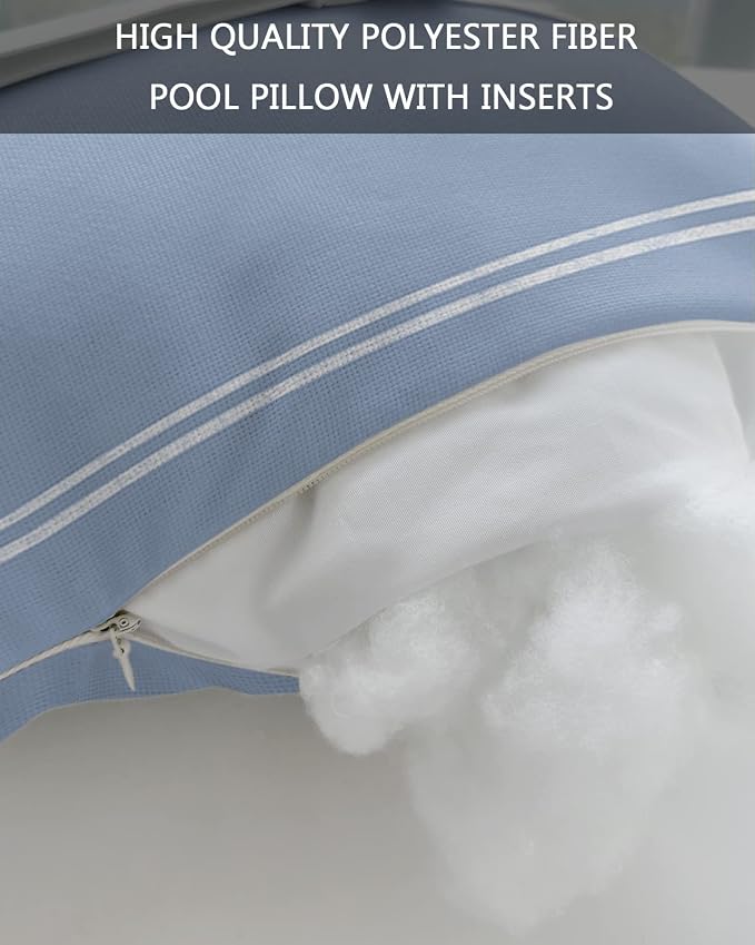 Outdoor Pillows Covers with Inserts Solid Color Light Blue Waterproof Recliner Pillow with Adjustable Strap Throw Pillows for Patio Furniture Pool Lounge Chair, 12x20 inch, 1PCS