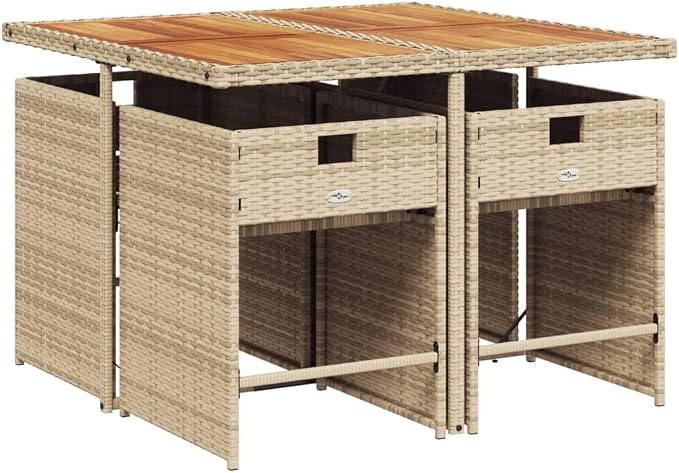 5-Piece Patio Dining Set with Cushions Beige PE Rattan Outdoor Furniture Set for Garden Backyard Balcony
