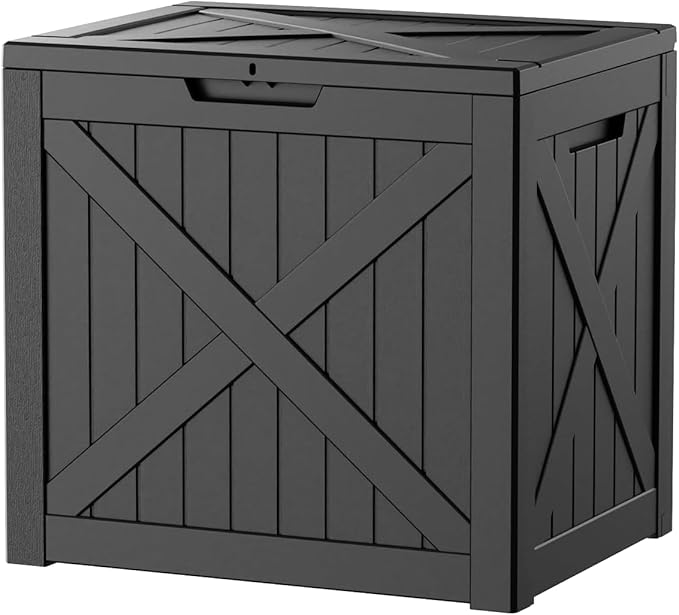 EasyUp 35 Gallon Deck Boxes Outdoor Waterproof, Weatherproof Outdoor Deck Box, Lockable Resin Storage Bench For Patio Cushions, Garden Tools And Pool Accessories, Black
