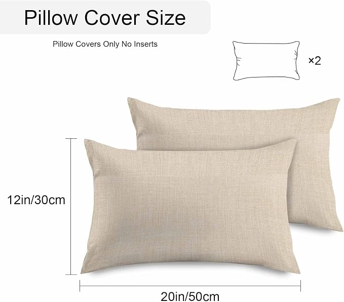 Pack of 2 Waterproof Outdoor Pillow Covers 20x12 Inch Decorative Pillow Covers Vintage Cream Throw Pillowcases Farmhouse Retro Beige Solid Color Outdoor Cushion Cover for Couch, Patio, Tent