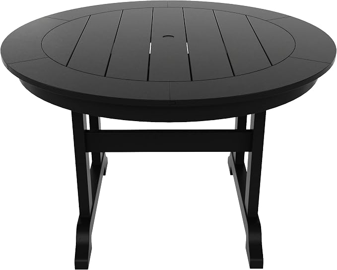 WestinTrends Dylan Adirondack Outdoor Dining Set for 4, All Weather Poly Lumber Patio Table and Chairs Set of 4, 47" Trestle Round Dining Table and Seashell Adirondack Dining Chair, Black