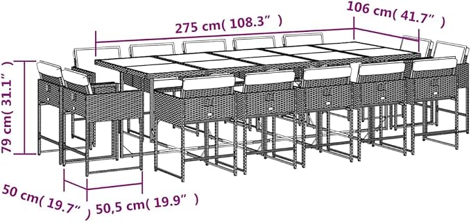 15 Piece Patio Dining Set, Foldable PE Rattan Garden Furniture with Tempered Glass Table and 14 Cushioned Chairs, Outdoor Space-Saving Cube Set for Backyard, Deck, and Poolside