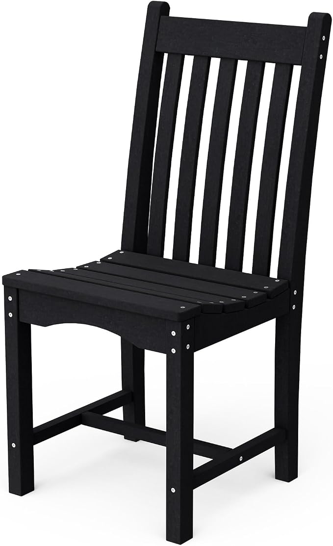 Wildridge Classic 7-Piece 44"x84" Dining Set, Black - Outdoor Weather Resistant Recycled Plastic Furniture for Patio