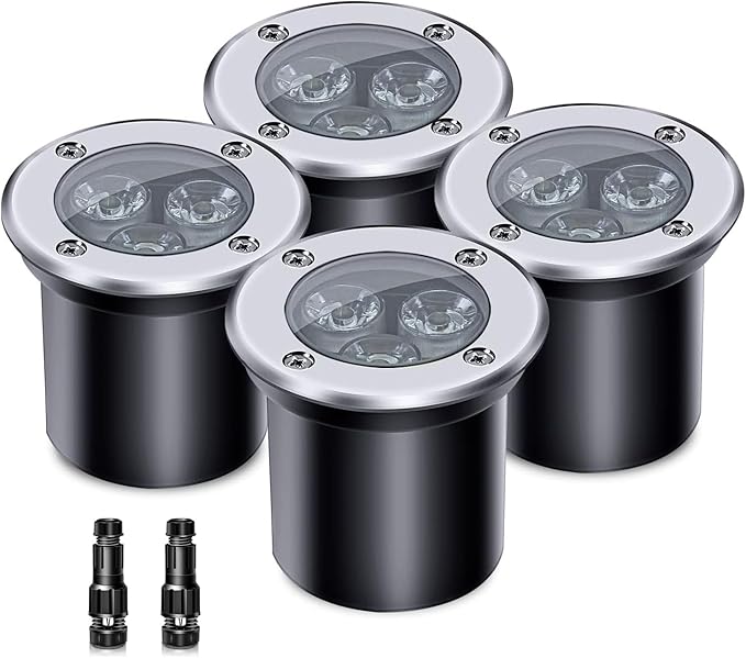 4 Pack 3w 12v Low Voltage In-ground Lights LED Landscape Light Waterproof IP67 Pathway Lights Outdoor spotlights Trees Flags for Garden,Yard,Tree (Warm White)