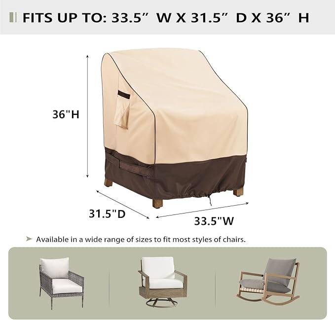 KylinLucky Waterproof Patio Chair Covers 2 Pack 33.5x31.5x36 Inches, Outdoor Furniture Protectors for All-Weather, Durable Khaki Chair Covers for Patio