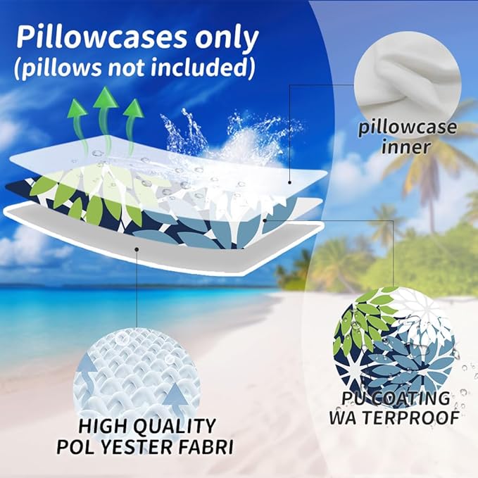 DFXSZ Pack of 2 Outdoor Waterproof Throw Pillow Covers 16x16 Green Blue | Polyester Colorful Spring Summer Floral Decorative Cushion Cases(NO INSERT),For Couch Patio Funiture Garden Home Decor