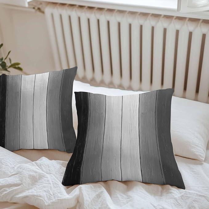 Throw Pillow Covers 24x24 Inch Set of 2, Black Gray Ombre Waterproof Outdoor Cushion Covers, Vintage Country Wooden Decorative Pillowcases for Couch, Sofa, Bed, Garden, Patio