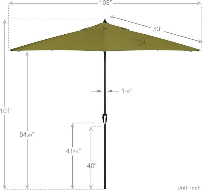California Umbrella 12-Year Protection 9' Rd Aluminum Patio Umbrella, Crank Lift, Auto Tilt, Black Finish, Sunbrella Cilantro