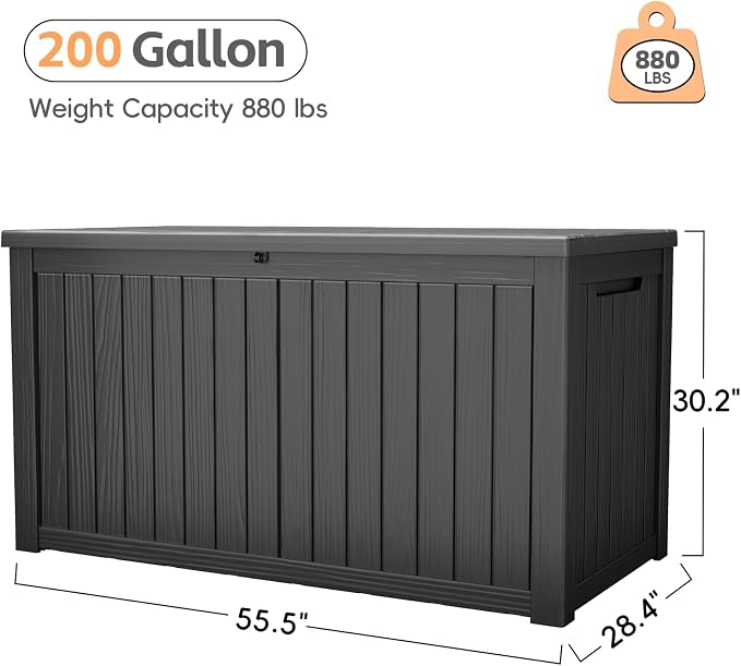 LubanNese Outdoor Storage Box, Waterproof Deck Box, Outdoor Patio Storage Bin, Weatherproof (Black, 200 Gallon)