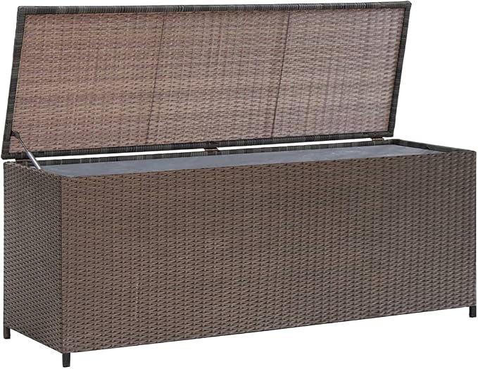 (Fast Shipments) Deck Storage Container, Organization & Outdoor Storage Container for Patio Furniture Pillows, Garden Tools Garden Storage Box Brown 47.2"x19.7"x23.6" Poly Rattan