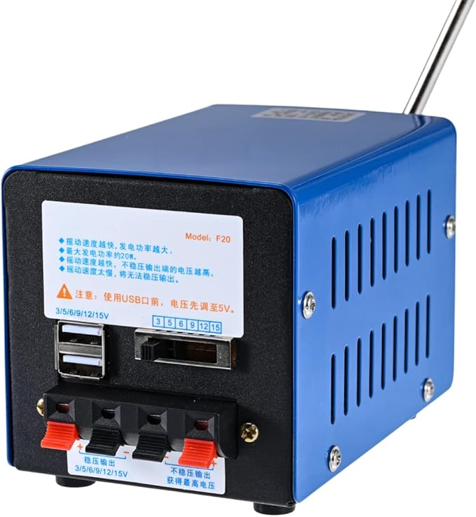 20W Portable Generator Manual Power Supply for Camping Off-grid Emergency Backup Hand Crank USB Charger