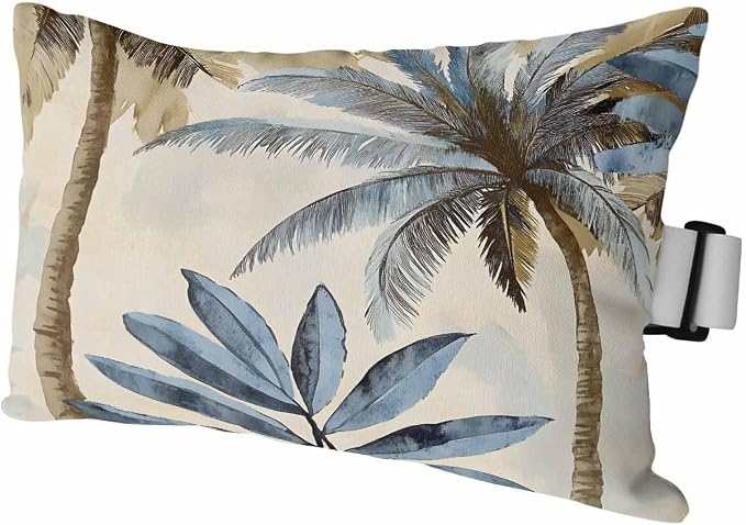 Palm Trees Outdoor Chaise Lounge Chair Head Pillow,1 Pack Headrest Lumbar Throw Pillows Cover Case with Insert and Elastic Band for Pool Beach,Blue Brown Vintage Watercolor Tropical 11"x16"