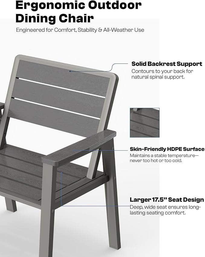 4 Person Outdoor Dining Set, Aluminum & HDPE Patio Table and Chairs with 2" Umbrella Hole, Weather-Resistant Outdoor Furniture for Backyard, Deck, Porch, Garden, Poolside (Grey)