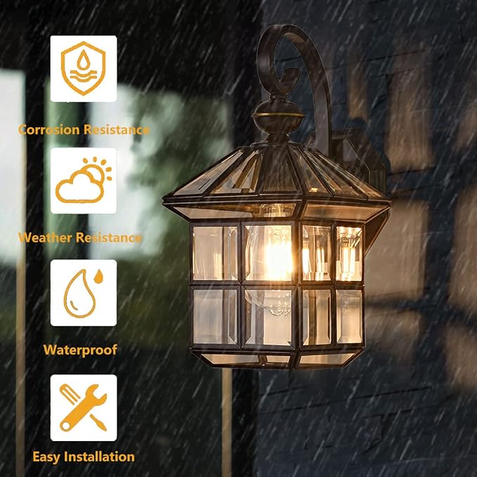 Milaii Copper Bronze Outdoor Wall Lights, 13.4" H Vintage Exterior Lantern Light Fixture Anti-Rust Waterproof Wall Mount Lamp with Clear Glass E26 Porch Light for Garage Front Porch Entryway Patio