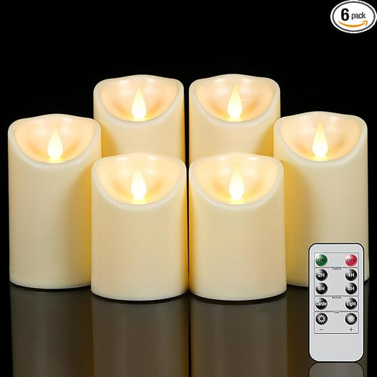 Flickering Flameless Candles with Remote Timer, LED Candles Battery Operated, Won’t Melt Plastic Velas Artificiales para Decoracion for Wedding Halloween Christmas Decor(Ivory, Set of 6)