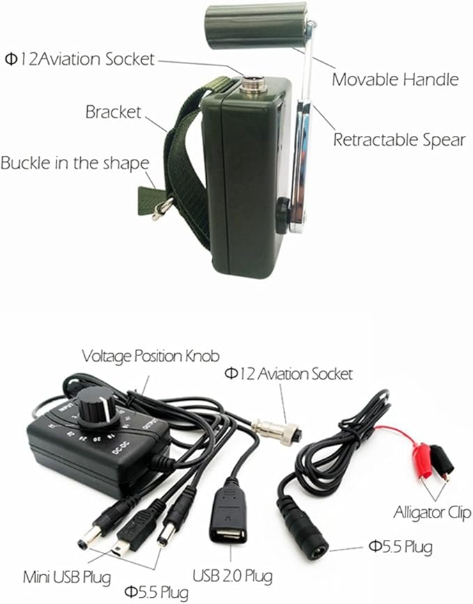Hand Crank Generator High Power Charger for Outdoor Mobile Phone Computer Charging 30W / 0-28V with USB Plug (Green Generator + DC Regulator)