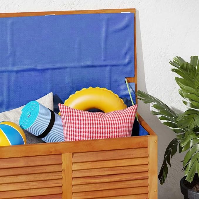 Outdoor Garden Storage Box, Solid Acacia Wood Deck Chest for Patio, Deck, Balcony, Backyard Cushions, Blankets, and Outdoor Accessories, 35.4 x 19.7 x 22 Inch