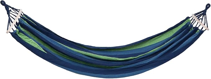 BESPORTBLE Outdoor Travel Canvas Hanging Hammock with Curved Bars, Extra Wide Blue Striped 190x100cm Portable Camping Swing for Hiking and Backyard Relaxation