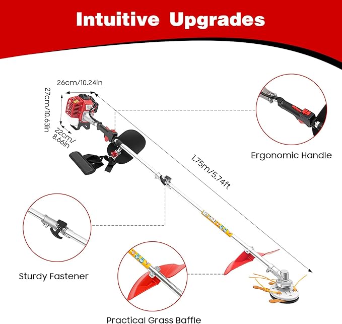 Bepritm 26CC Gas Weed Wacker, 2-Stroke String Trimmer/Edger w/Dual Blade Head System & Shoulder Strap & Cordless Design, Gas Trimmer for Garden/Yard/Urban Greening (26CC)