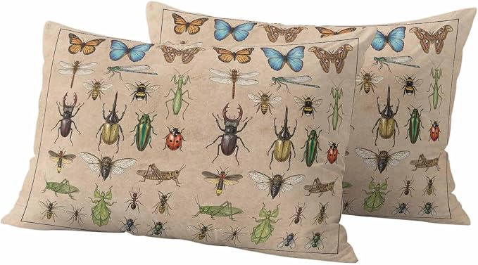 Outdoor Waterproof Throw Pillow Covers Set of 2 Insects Biographies Lumbar Pillowcases 20x12 Inches Butterfly Dragonfly Decorative Pillows Cushion Case Patio Pillows for Couch Bed Chair Garden