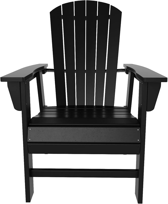 WestinTrends Dylan Adirondack Outdoor Dining Set for 4, All Weather Poly Lumber Patio Table and Chairs Set of 4, 47" Trestle Round Dining Table and Seashell Adirondack Dining Chair, Black
