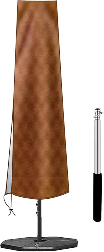 OKPOW Umbrella Cover 420D Oxford Fabric Patio Umbrella Covers Waterproof with Zip, for 9ft to 12ft Garden Outdoor Umbrella (Brown)